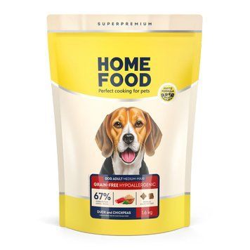 Беззерновий гіпоалергенний сухий корм HOME FOOD для дорослих собак середніх та великих порід Качка та нут Grain-free hypoallergenic, 1.6 кг 1138016 фото