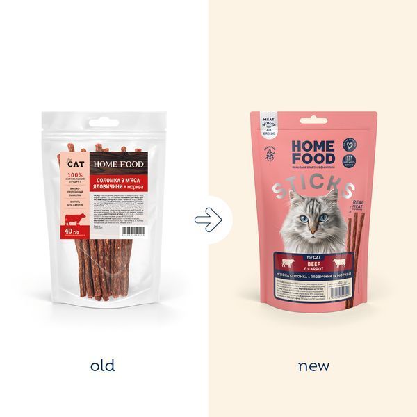 Treats for cats HOME FOOD Meat sticks Beef and carrot, 40 g