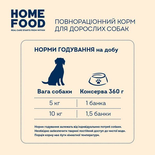 Вологий корм HOME FOOD для дорослих собак з яловичиною, лососем та овочами в желе, 360 г 7010016 фото