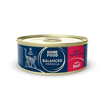Повнораціонний консервований корм HOME FOOD для дорослих котів Паштет з яловичиною, 85 г 7010017 фото