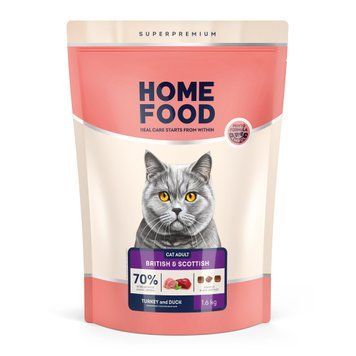 Сухий корм HOME FOOD для дорослих котів британських та шотландських порід Індичка та качка For British and Scottish breeds. Suitable for large breeds, 1.6 кг 3199016 фото