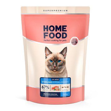 Гіпоалергенний сухий корм HOME FOOD для стерилізованих/кастрованих дорослих котів Морський коктейль Hypoallergenic For sterilised/neutered, 1.6 кг 3068016 фото