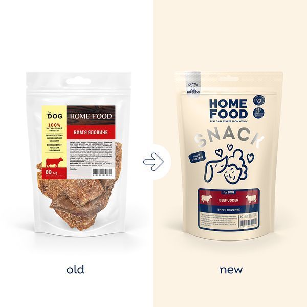 Snack for dogs HOME FOOD Beef udder, 80 g