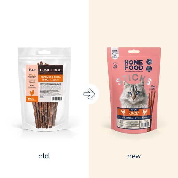 Treats for cats HOME FOOD Meat sticks Chicken and carrot, 40 g