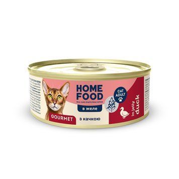Повнораціонний беззерновий консервований корм HOME FOOD для вибагливих дорослих котів з качкою в желе, 85 г 7010024 фото